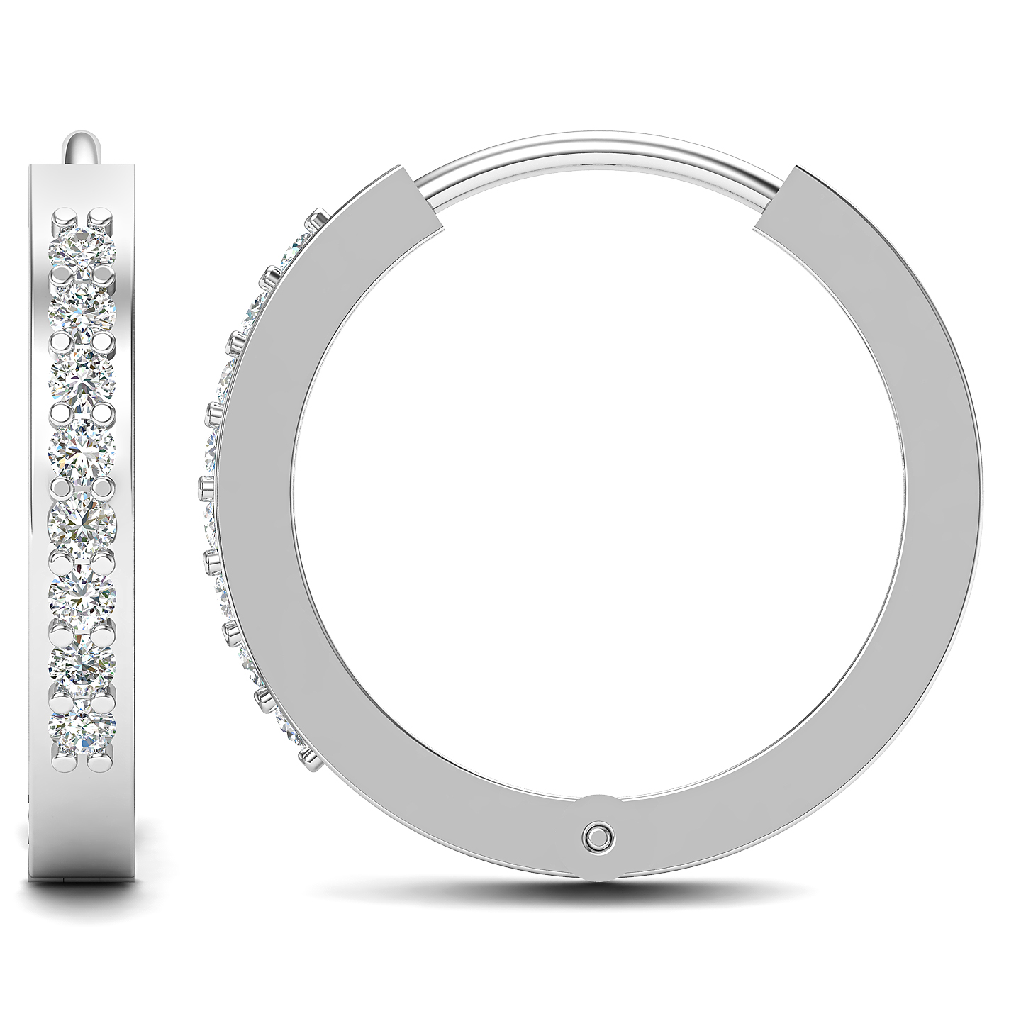 Elegant Diamond-Studded Classic Hoop Earrings in Sleek White Metal Finish